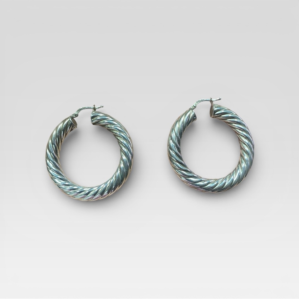 Elegant Vintage Italian 925 Sterling Silver Twisted Hoop